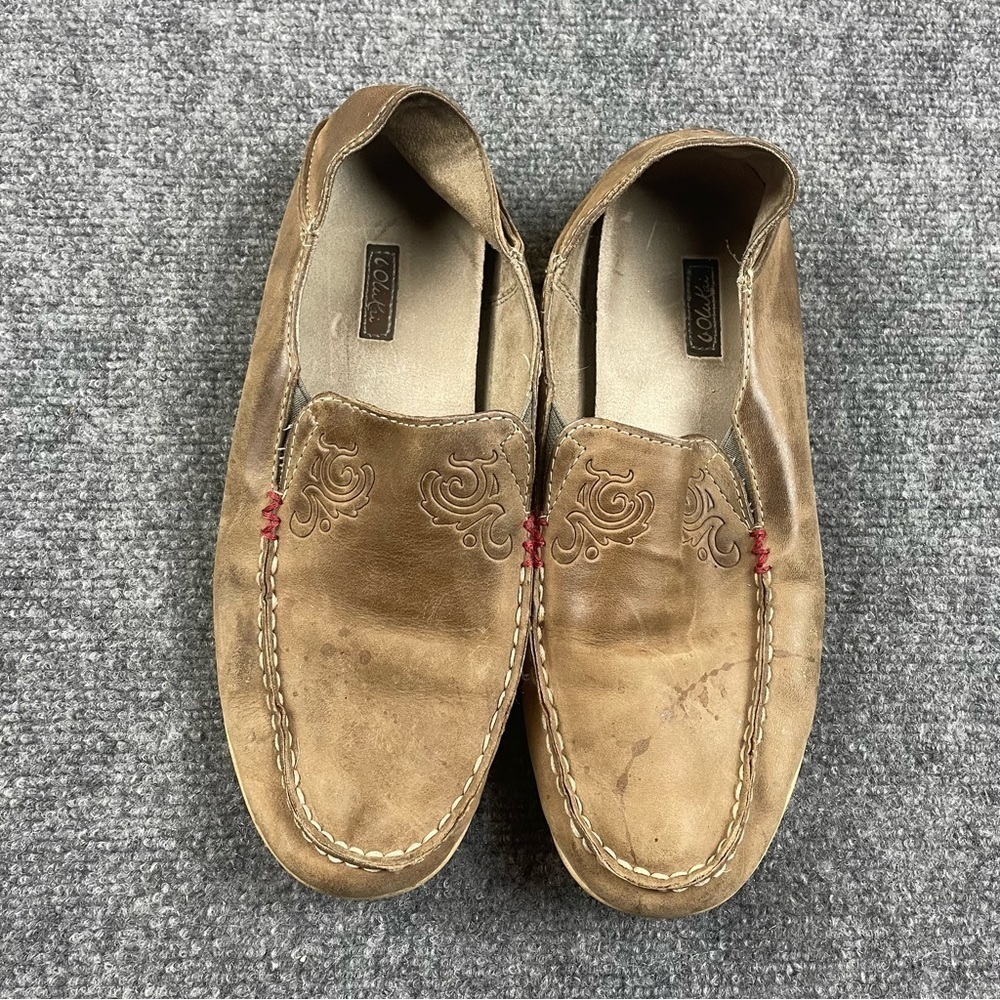 OLUKAI Women’s Nohea Nubuck Slip-On Loafer Tan Brown Leather size: 9